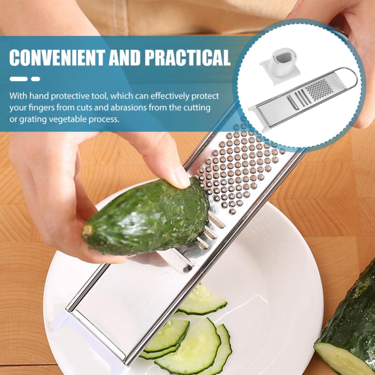 ABOOFAN Multi-functional Food Slicer with Hand Guard, Stainless Steel and Abs Vegetable Cutter for Cucumbers and Carrots, Easy to Store Finger Protective Tool for Kitchen Use