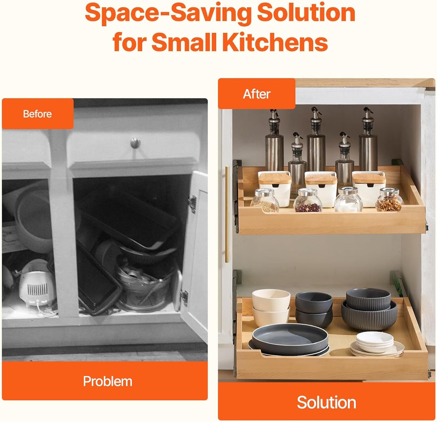 VEVOR Pull Out Cabinet Organizer, 14"W x 21"D Cabinet Drawer, Soft Close Slide out Shelf, Heavy-Duty Sliding Wood Drawer, Bottom Mount Size（14.5"W x 23"D）and Side Mount Size（15"W x 23"D） | Heavy-Duty Sliding Shelf with Bottom or Side Mounting for