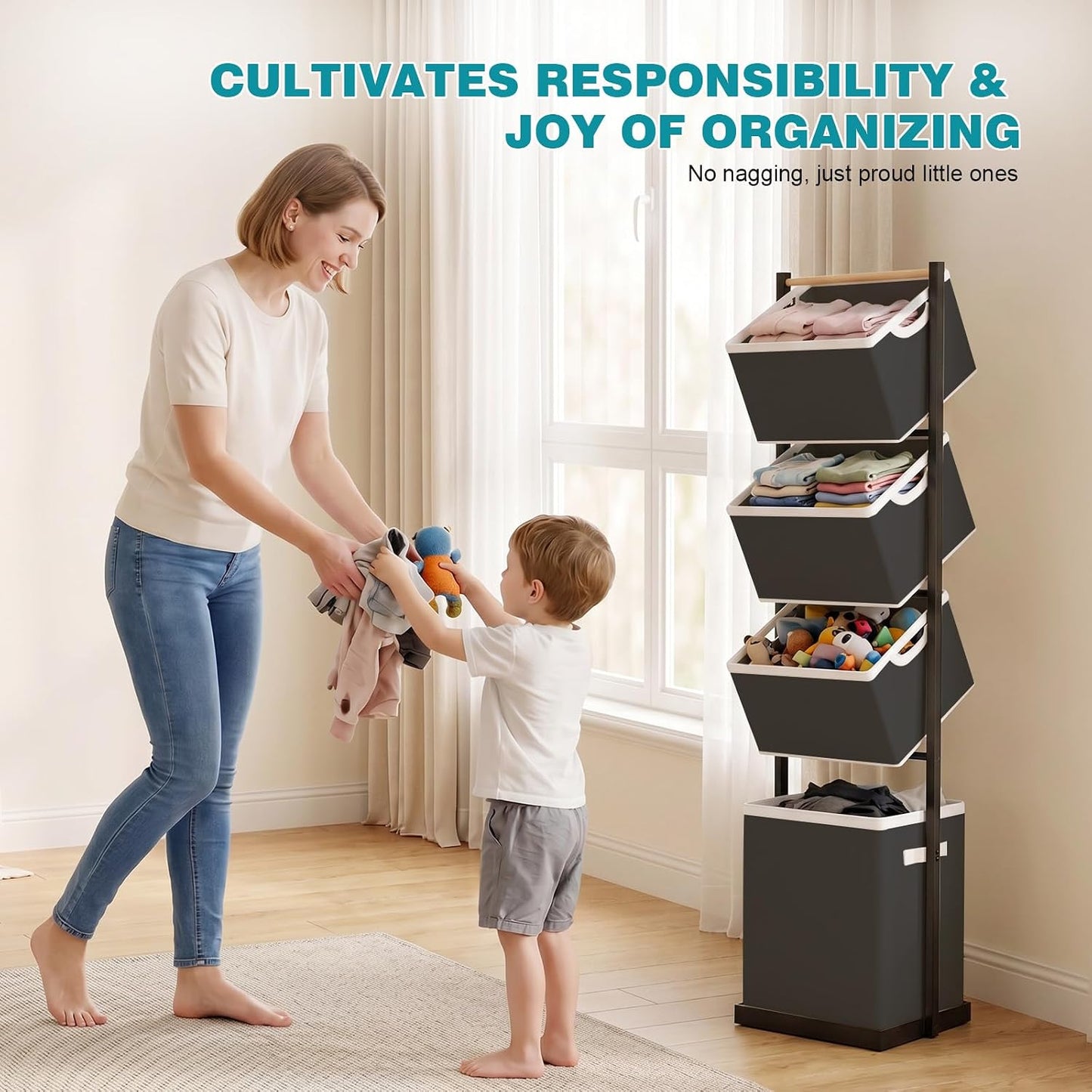 BAOKALER 4-Tier Laundry Hamper Sorter, Vertical Laundry Baskets with Wheel | Rolling Stackable Laundry Cart Removable, Organizer and Storage for Small Space, Dorm, Closet, Bathroom