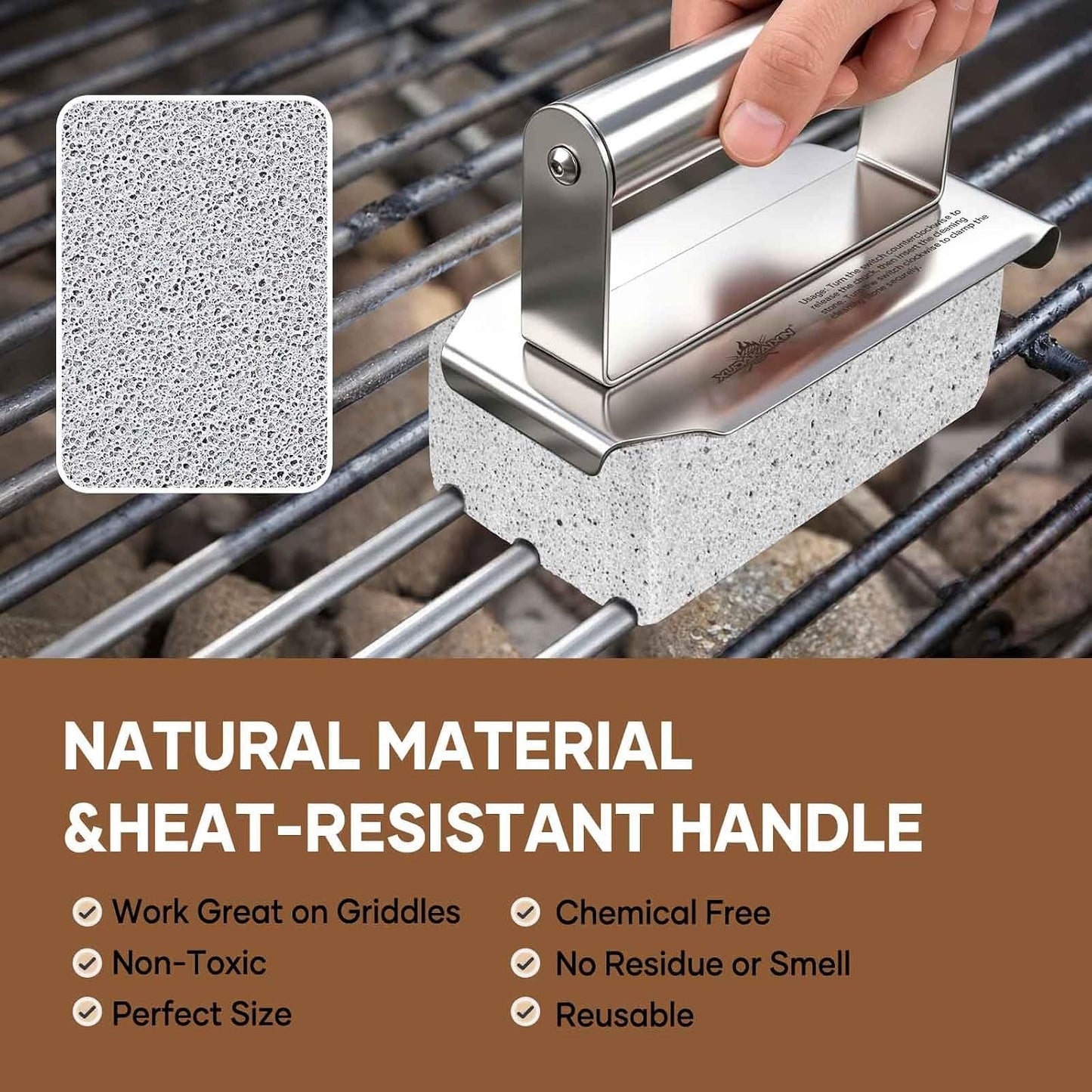 XUDAKAIXIN Grill Cleaning Bricks with Handle, Pumice Griddle Cleaning Stone Removing Stains for Grill,Plattop Griddle,Sink,Cookwares,Floor,Countertop(3-Pack with Handle)
