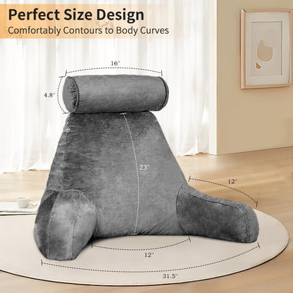 26" Reading Pillow for Sitting Up in Bed, Backrest with Arms