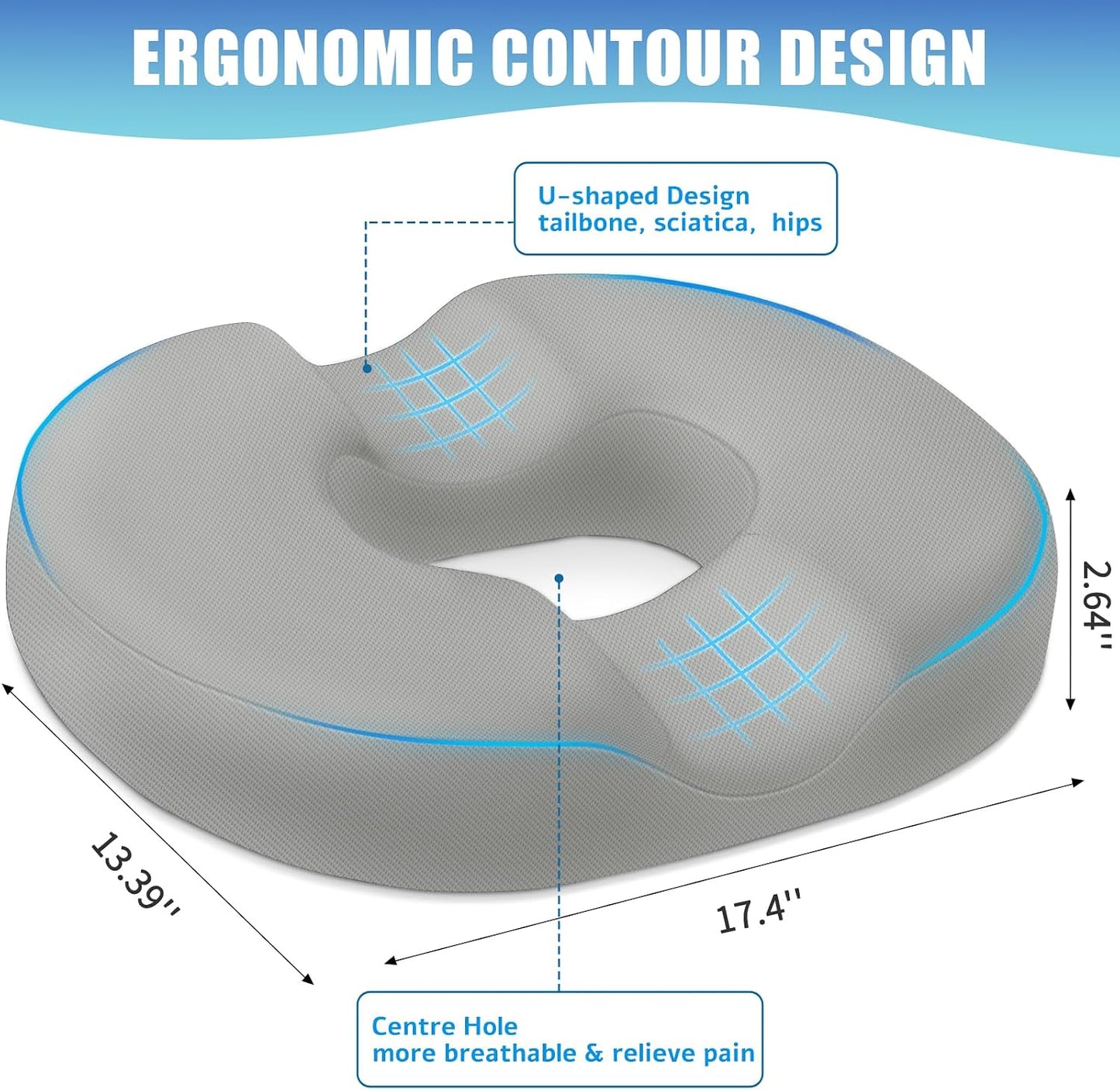 BlissTrends Donut Pillow Seat Cushion, Memory Foam Lifting Cushions(Black) | Donut Chair Cushions for Postpartum Pregnancy & Hemorrhoids,Tailbone Pain Relief Cushion for Office&Home Chairs