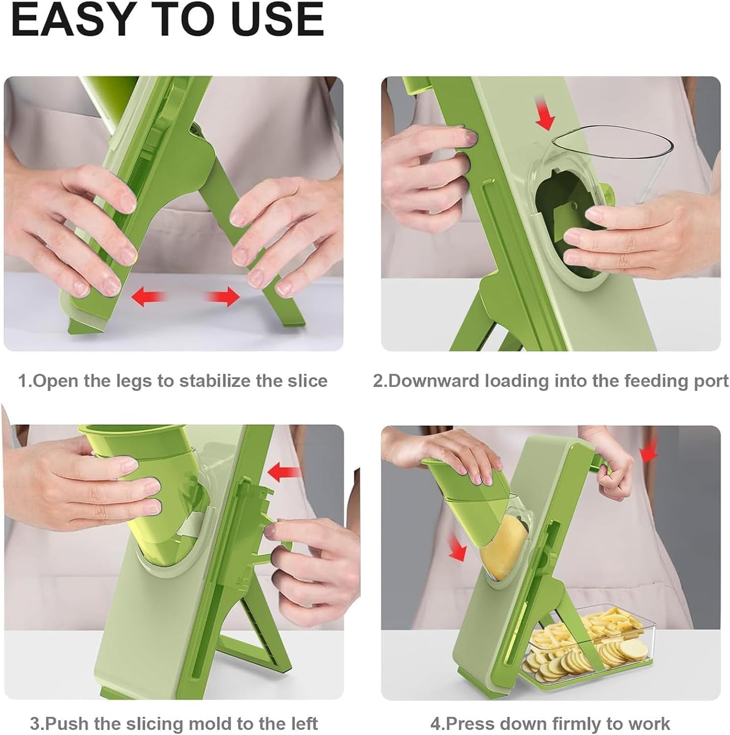 Eletronova Safe Mandoline Slicer for Kitchen, Vegetable Slicer with Container, French Fry Cutter, All in 1 Julienne Slicer for Potato, Thickness Adjustable, Detachable Blade (Green)