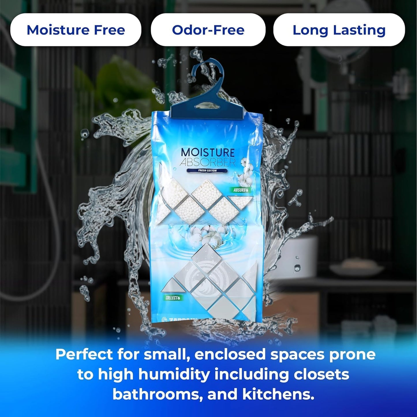 Hanging Moisture Absorber Activated Charcoal 10.6 oz/300g | Moisture Absorbing Bags for Bathroom, Closet & Kitchen | Removes Moisture, Humidity & Odors | Portable Dehumidifier | Set Of 10