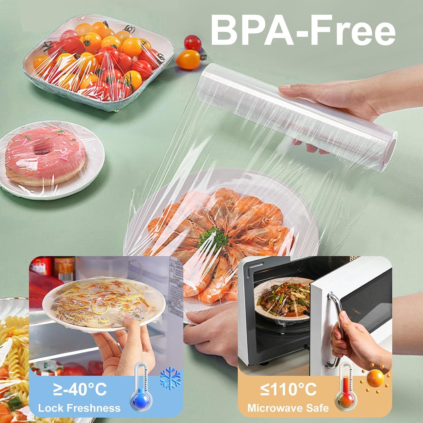 Plastic Wrap Dispenser with Slide Cutter, Fits 12 Inch Cling Wrap | BPA-free reusable dispenser fits 12" rolls. Compatible with cling film, tin foil and baking paper for food storage