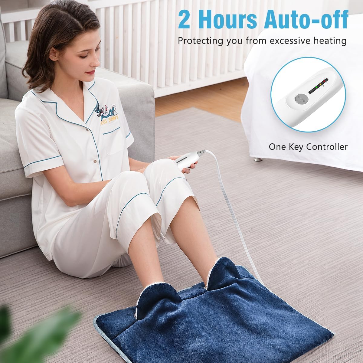 Electric Heated Foot Warmer Soft Flannel Foot Heater with 2h Auto Off & 3 Heat Levels Full Body Use Heating Pad for Feet, Abdomen, Cramps, Pain Relief Pocket Design 16" x 22" Light Grey