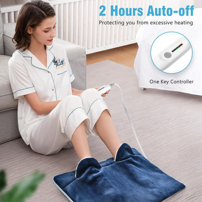 Electric Heated Foot Warmer Soft Flannel Foot Heater with 2h Auto Off & 3 Heat Levels Full Body Use Heating Pad for Feet, Abdomen, Cramps, Pain Relief Pocket Design 16" x 22" Light Grey