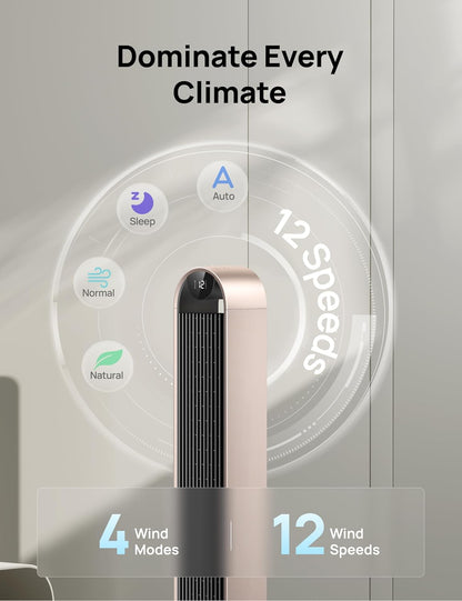 DREO Smart Tower Fan for Bedroom, 120° Oscillating Fan, 12 Speeds