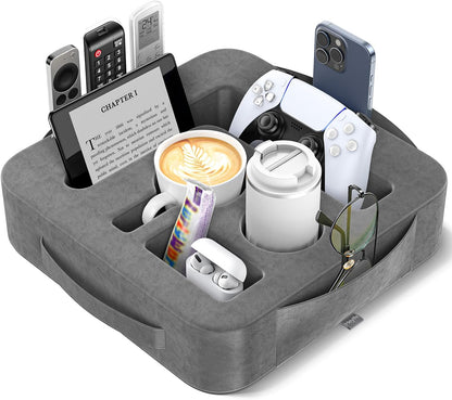 Couch Cup Holder Pillow, Sofa and Bed Caddy for iPad, Kindle, Switch, Game Controller, Remotes, Phones, Small-Sized Cup & Drink Holder for Couch, Bed, Desk, Car, Beach, Bathroom Cup Holder