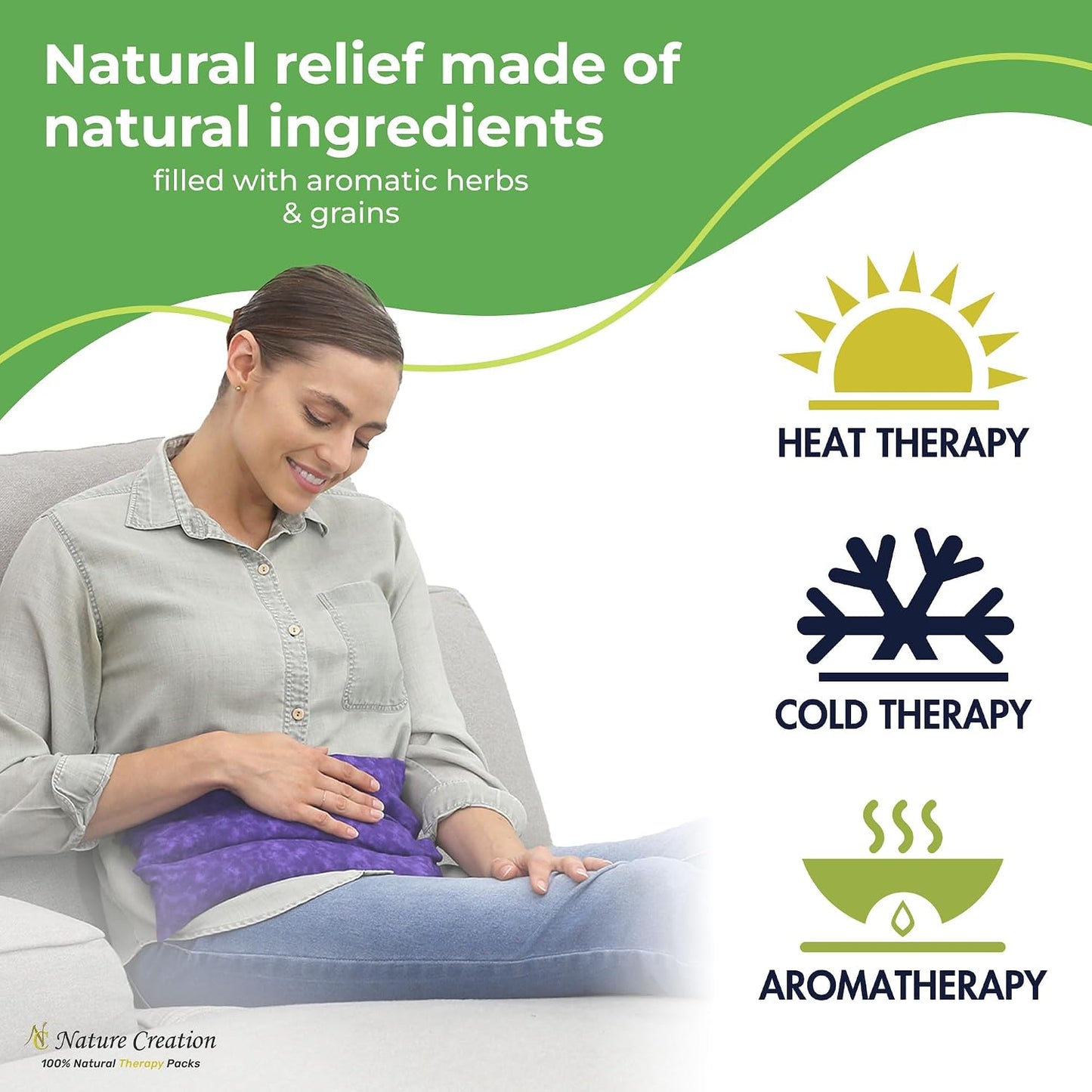 Nature Creation Microwaveable Herbal Heating Pad for Lumbar - Soothing Hot & Cold Therapy Pack for Lower Back- Soothing Relaxation, Warmth and Comfort - Happy Hearts