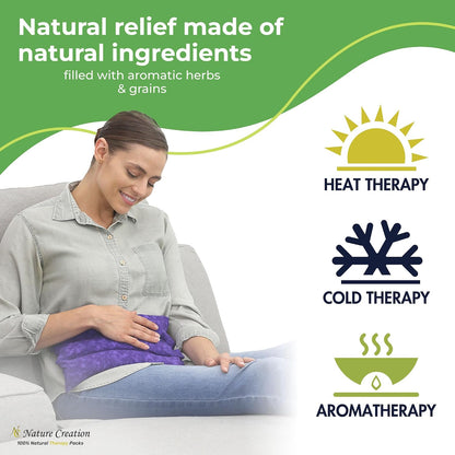 Nature Creation Microwaveable Herbal Heating Pad for Lumbar - Soothing Hot & Cold Therapy Pack for Lower Back- Soothing Relaxation, Warmth and Comfort - Happy Hearts