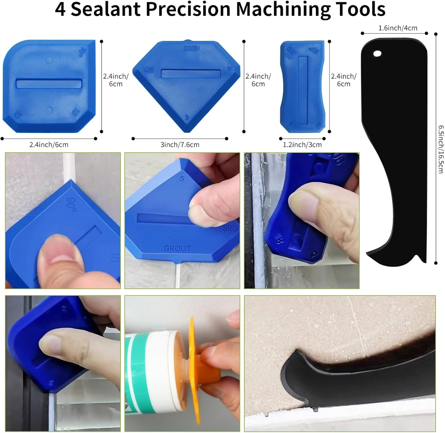 Caulking Tools, 5 in 1 Silicone Caulking Tool Kit, Sealant Finishing Tool, Sealant Finishing Tool & Grout Removal Tool with Adhesive Residue Scraper for Kitchen Bathroom Window, Sink Joint