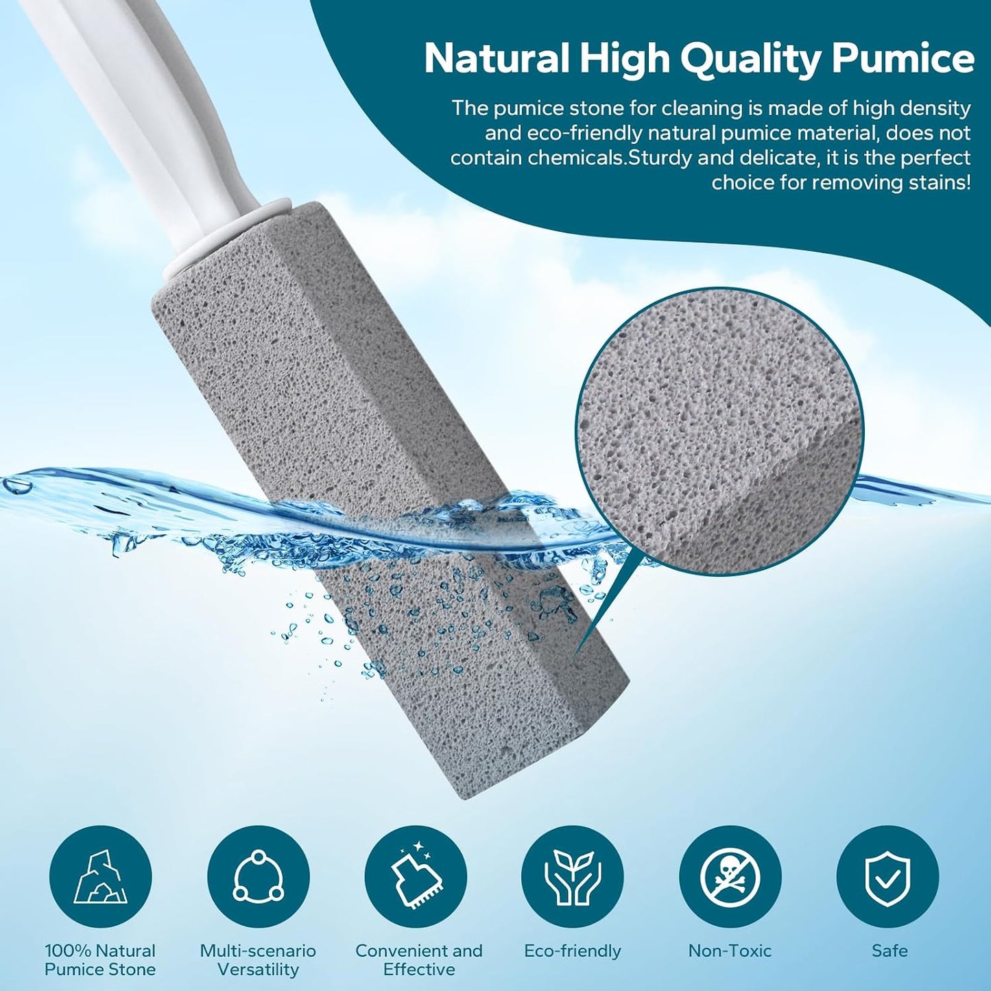 Emycool Pumice Stone Toilet Bowl Cleaner, 12 Pack Toilet Pumice Stone with Handle for Toilet Cleaning, Bathtubs, Sinks, Swimming Pools, Grills