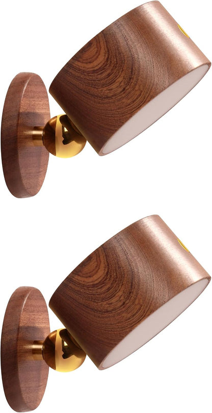 Wooden Wall Sconce 360° Rotatable Magnetic Stick on Bedside- Beech,1 PCS | Wall light self adhesive,dimmable touch control. USB-C port, minimalist style in hallways,closets,desk,reading,ambient