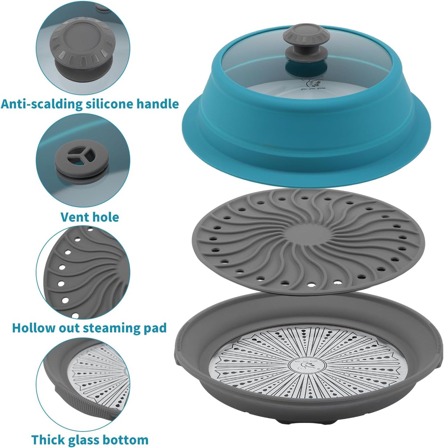 Collapsible Microwave Splatter Lid with Vented Tempered Glass Cover Wok Lid for Microwave Safe, Stockpot Steamer Pot Pan Round Bowl Plate 5" 6" 7" 8" 9" 10" Universal Multifunction Silicone Cover