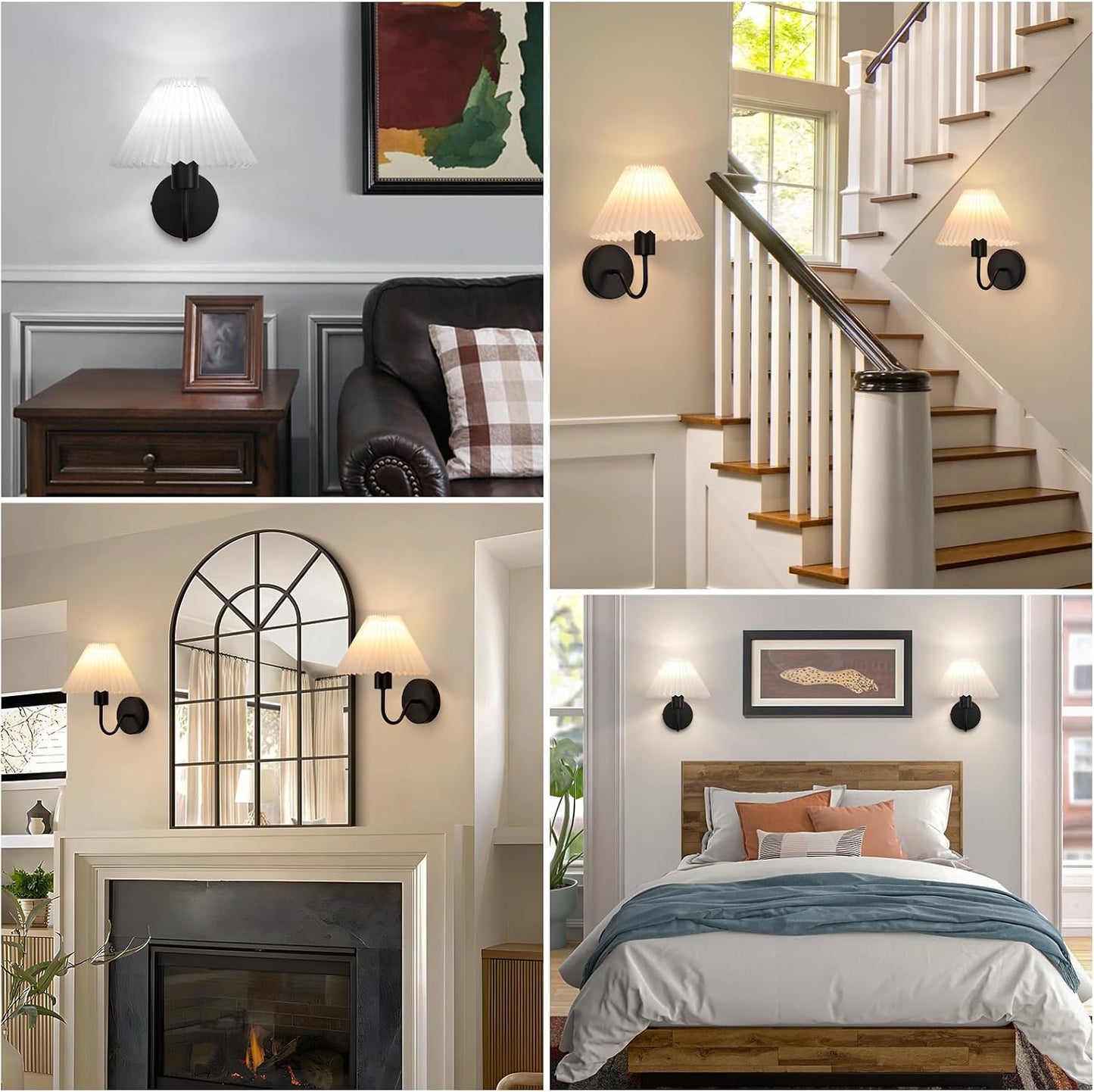 Rechargeable Battery Operated Wall Sconce Sets of 2, 15 Colors Wireless gooseneck Black Wall Lights Fixture with Dimmable Bulbs and Remote, Not Hardwired Wall Mounted Lamps for Bedroom Living Room