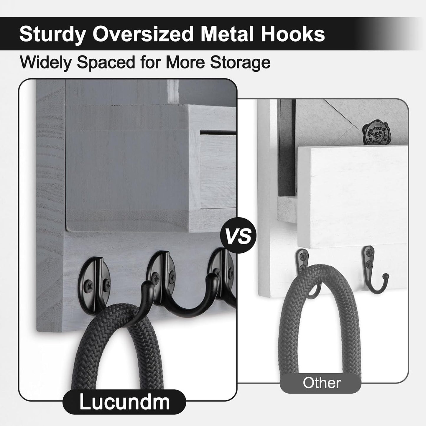 Key Holder Wall Mount, Mail Holder with Storage Drawer | Key and Mail Holder with 5 Key Hooks for Coat, Dog Leash, Home Decor Rack, House Accessories, Entry Way Organizer