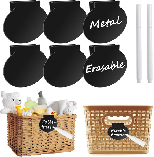 The Home Edit Removable Fabric Bin Labels - 6 Pack White Bin Tags with Chalk Markers for Pantry Storage Bins