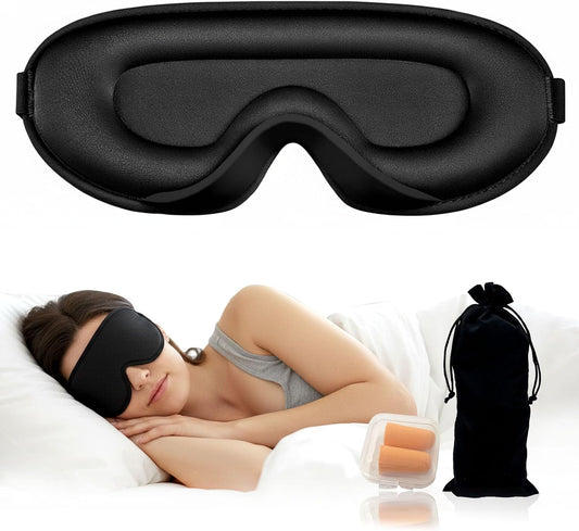 3D Sleep Mask for Side Sleepers, Blackout & Zero Pressure - Breathable Memory Foam, Adjustable Strap - for Travel, Yoga & Meditation Black
