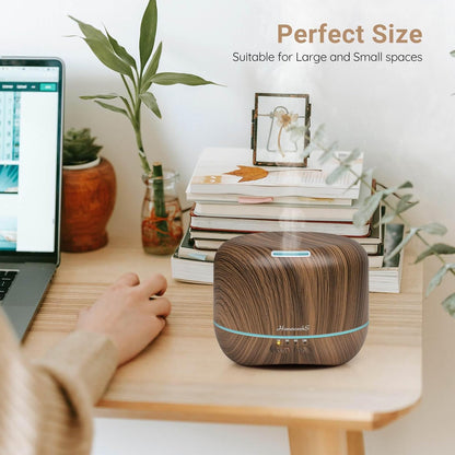 Homeweeks 300ml Essential Oil Diffuser, Quiet Aromatherapy Mist Diffusers for Essential Oils, Wood Grain, Ultrasonic, Remote Control, Timer, 7 Colors Light for Bedroom (300ml)