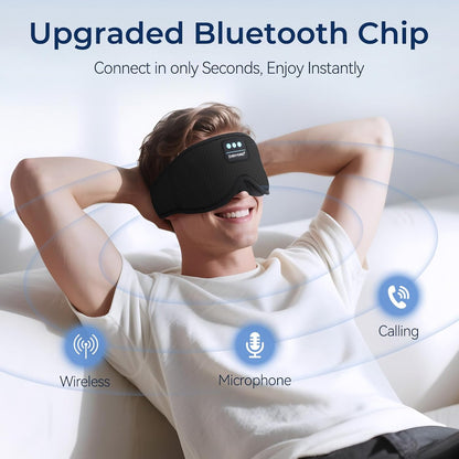 Sleep Eye Mask Bluetooth Headphones - 3D Contoured Zero Pressure Sleeping Masks 100% Blackout Eye Cover Breathable Sleeping Mask for Side Sleepers Wireless Earphone Ear Muff Headband Women Men Gift