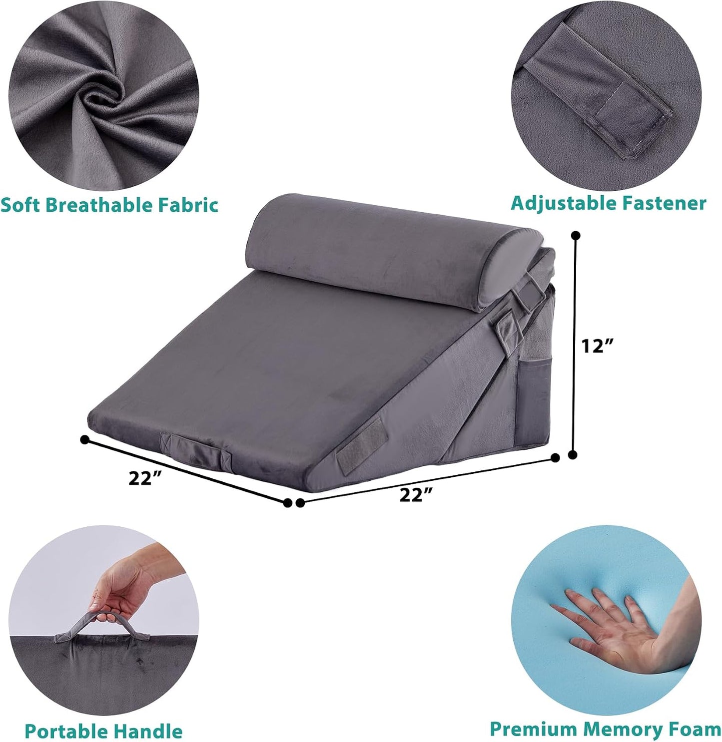 Bedluxe Wedge Pillow Headboard, 3PCS Orthopedic Bed Wedge Pillows Set for After Surgery, Adjustable Pillow Wedge for Acid Reflux&Back Pain Relief, Sleeping, Back Pillow for Bed Sitting Up, White/Grey