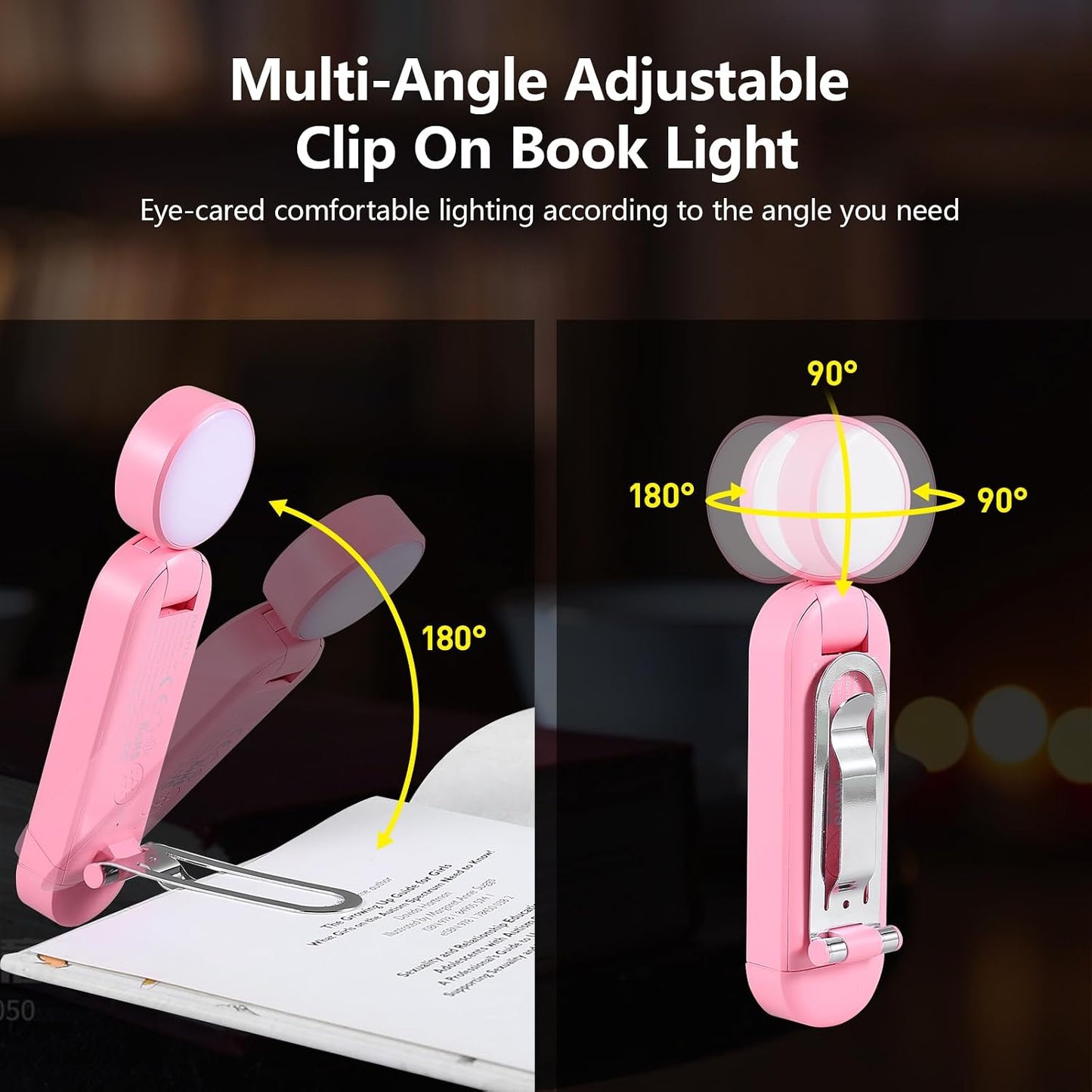 VAVOFO USB Rechargeable Bookmark Reading Light, Blue Light Blocking Amber LEDs for Bedtime Reading - Clip On, 9 Lighting Modes