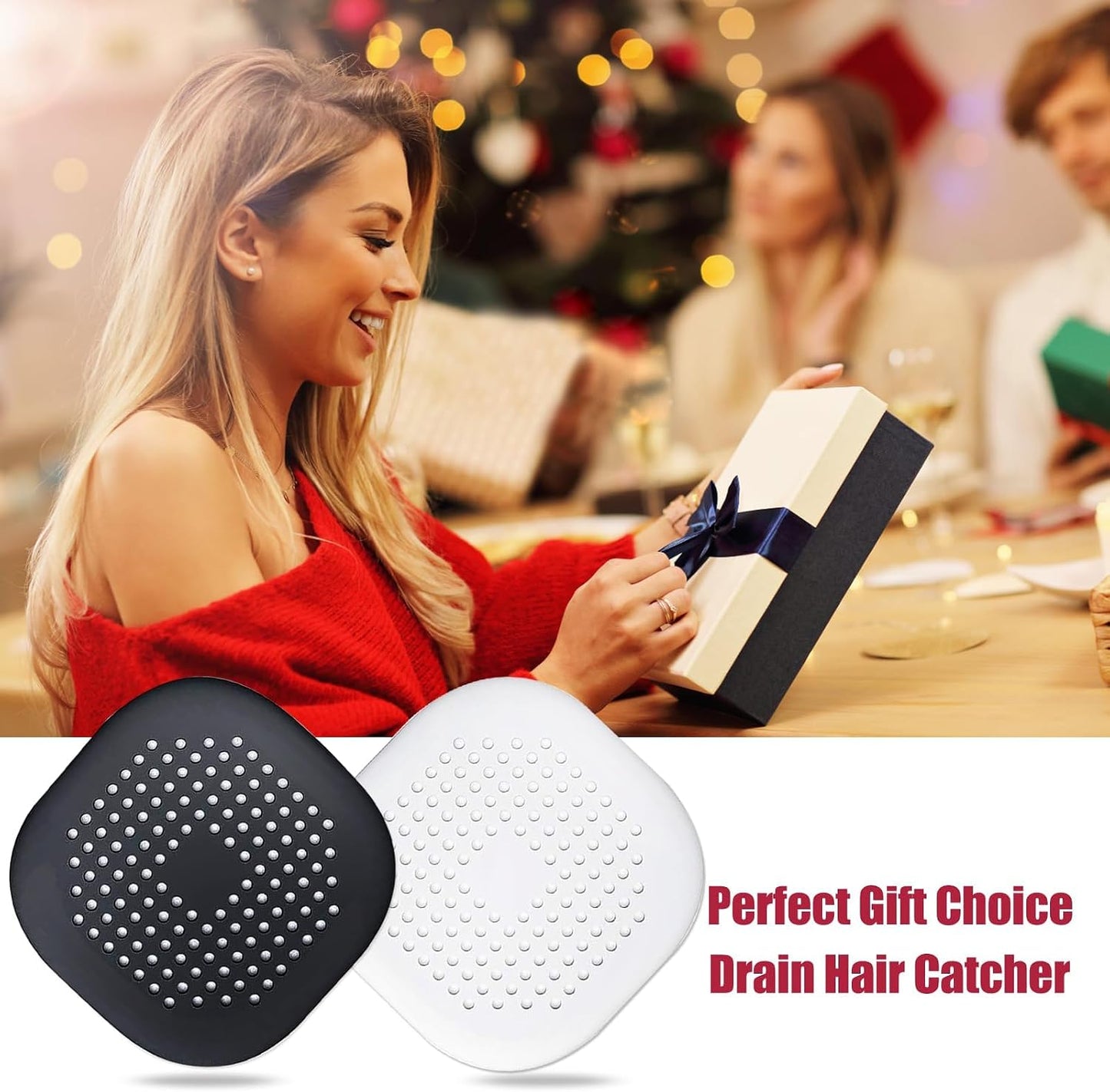 Bovinde Hair Drain Catcher,Square Cover for Shower 2 Pack (Black) | Drainer Cover Silicone Hair Stopper with Suction Cups,Protector Accessories,Easy to Install Suit for Bathroom,Bathtub,Sink