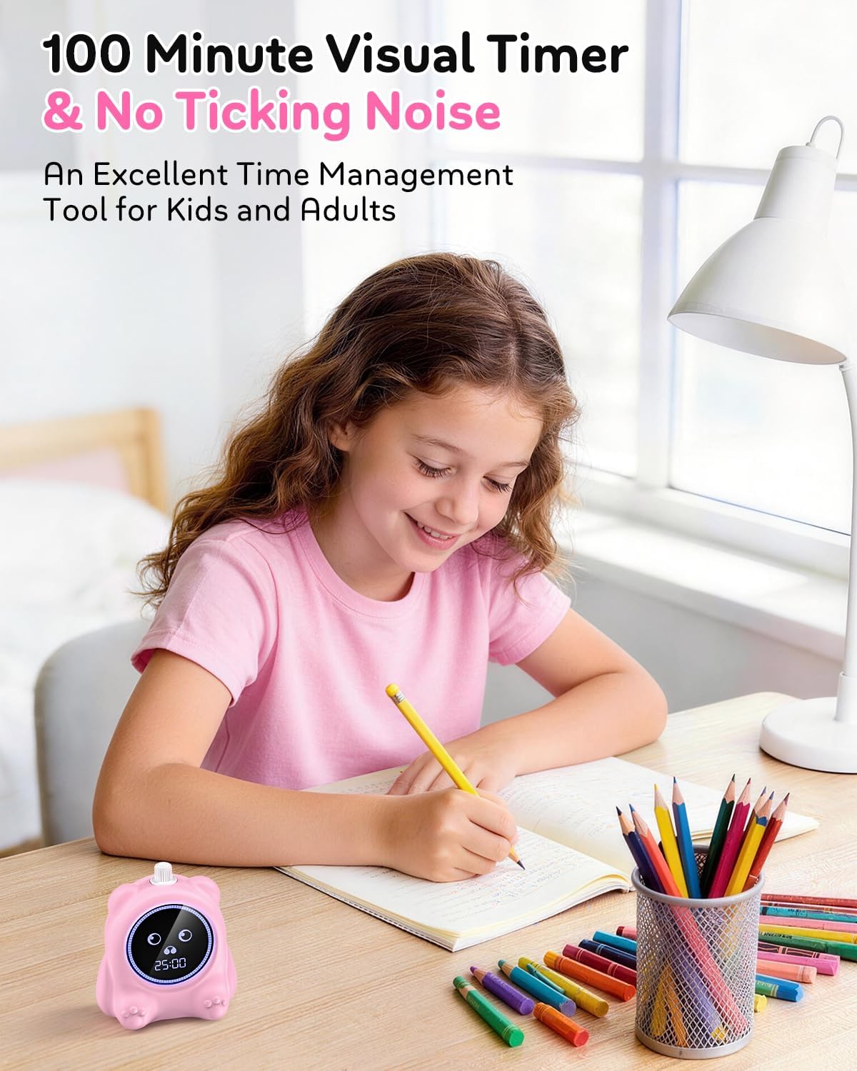 Visual Timer for Kids, 100 Min, Rechargeable Countdown Timers, Adjustable Sound Alert, Adjustable Brightness, Productivity Timers for ADHD, Silent Operation, Desk Time Management Tool for Toddler