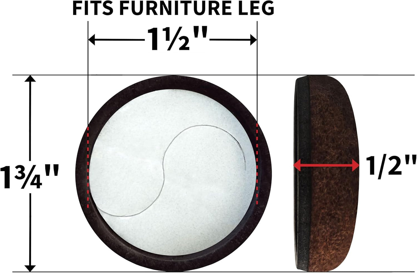 Super Sliders Secure Grip Formed Felt Movers for Furniture to Protect Hard Surfaces, 1.5", Walnut Brown (4 Pack)