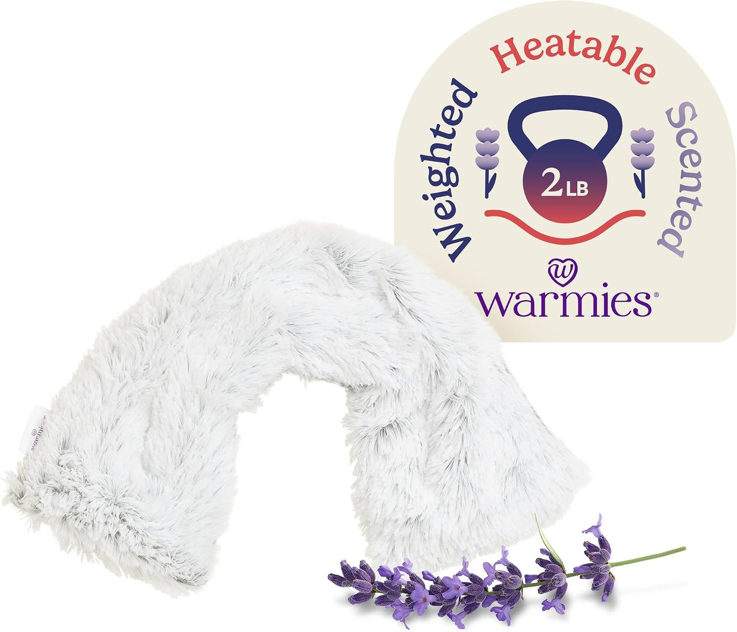 warmies Microwavable Shoulder Heating Pad, Neck Warmer & Heat Pack, Snowy | Steady Pressure, Cooling Relief, Scented with Calming French Lavender, Microwave 30 sec, Freeze 2-3 hrs, Soft Faux Fur