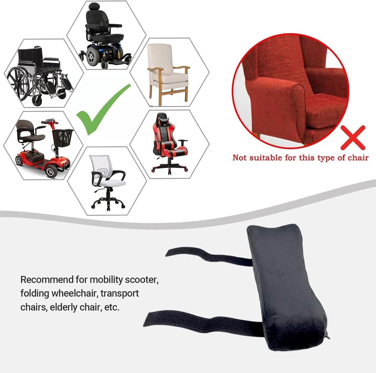 EDWERD Elderly Wheelchair Armrest Pad - Mobility Scooter Elbow Pillow Tray Soft Cushion Memory Foam Arm Stabilizer Accessories, 1PCS