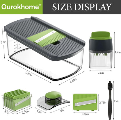 Ourokhome Mandolin Slicer for Kitchen Food, Hand Safe Vegetable Shredder with 6 Mandoline Blades, Veggie Waffle Cutter for Potato, Carrot, Zucchini, Onion, Essential Kitchen Gadgets (6 in 1, Gray)