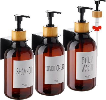 VITVITI Shampoo and Conditioner Dispenser 3 Chamber for Shower Wall, White | Refillable Body Wash Shower Soap Dispenser Wall Mounted, Drill Free 17oz Plastic Shower Bottles for Bathroom, Set of 3