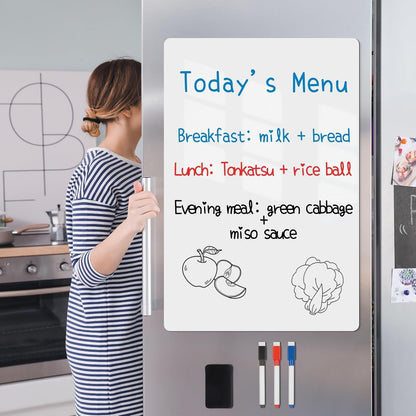 Magnetic Whiteboard for Fridge 2-Pack: Two Zones for Family Plans | Help Organize Grocery Lists & Kitchen Notes - 2 Small 12" x 8" Dry Erase Board Sheets for Refrigerator, Strong Magnet Backing