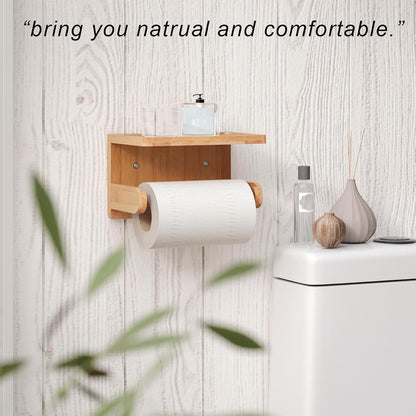 VERTORGAN 1 Pack Bamboo Toilet Paper Holder with Phone Shelf(Brown) | Bathroom Tissue Holder,Wall Mounted Rack,Space-Saving Organizer,Phone Shelf Stand,Easy Installation,Toilet Paper Rack