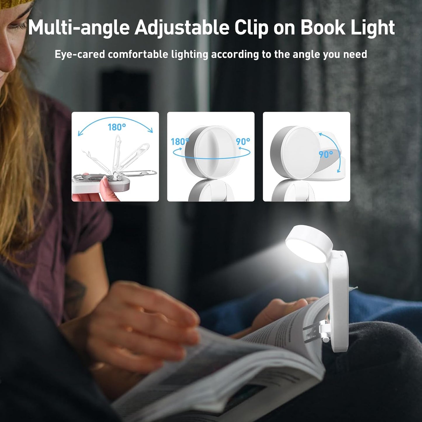 VAVOFO USB Rechargeable Bookmark Reading Light, Blue Light Blocking Amber LEDs for Bedtime Reading - Clip On, 9 Lighting Modes