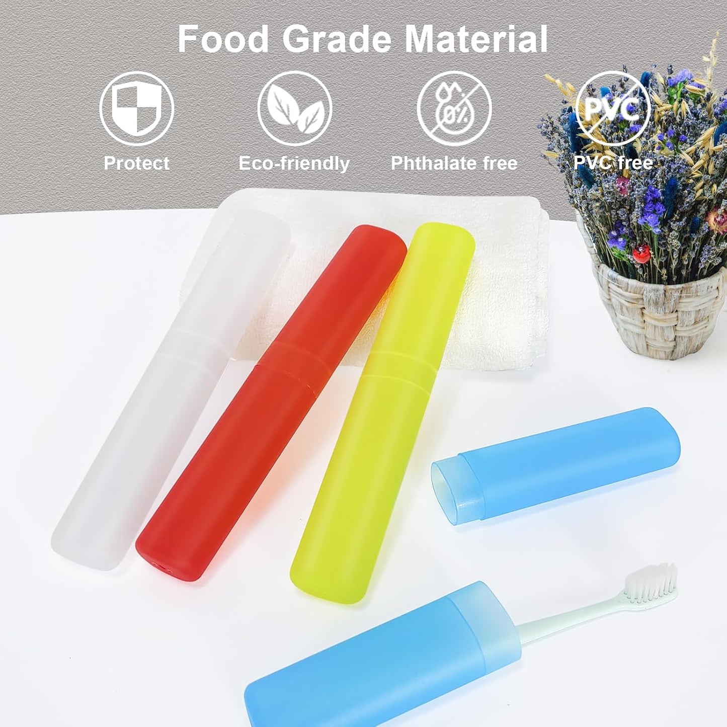 Mulbozy 4 Packs Portable Travel Toothbrush Case, Breathable Plastic Toothbrush Holder for Home, Travel, Business, Camping, School