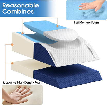 TranquilRelax Leg Elevation Pillows for After Surgery, Wedge Pillow, Grey | Memory Foam, All-around Knee & Ankle Support for Swelling, Height-adjustable, Nop-Slip Bottom, Washable Cover, Single-leg