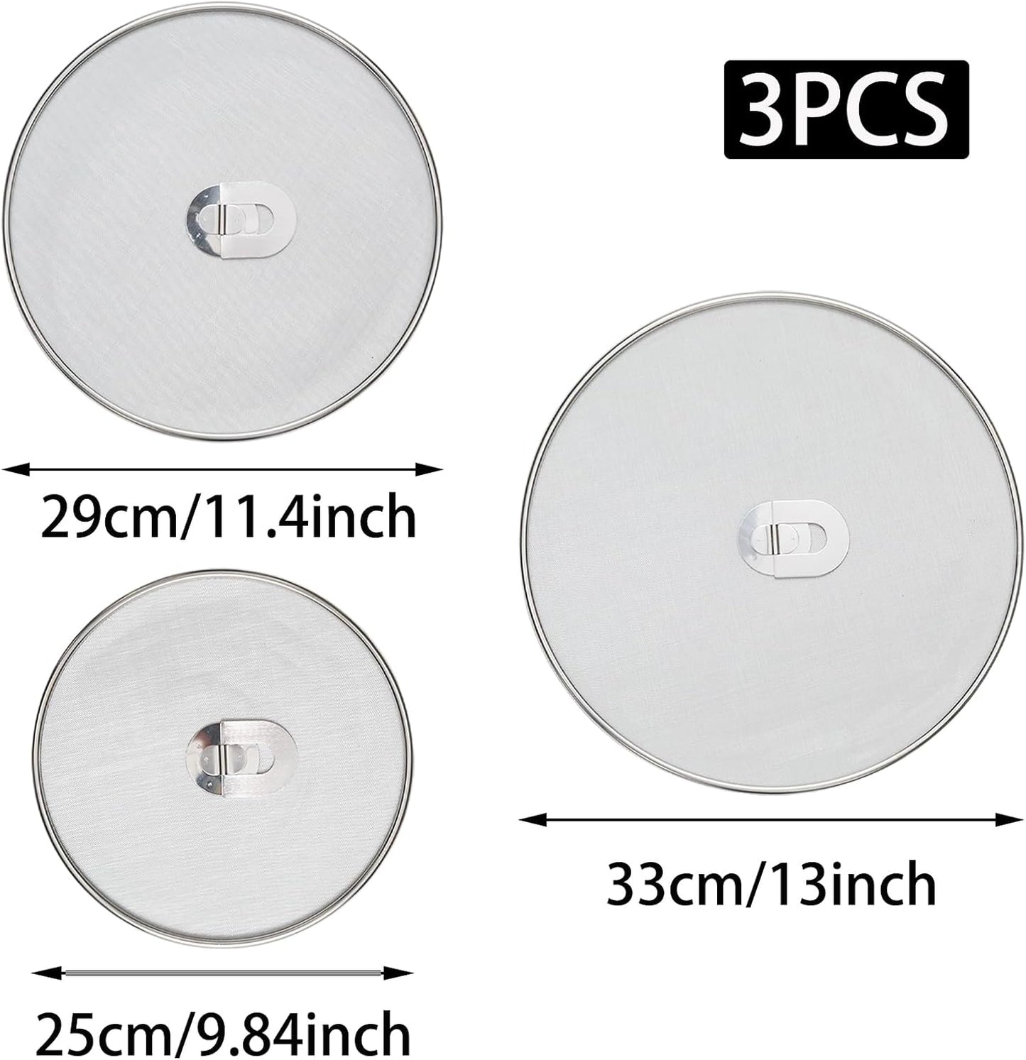 3 Pcs Splatter Screen for Frying Pan with Silicone Handle (9.8", 11.4", 13"), Stainless Steel Grease Splatter Guard for Kitchen Frying Pan Cooking to Prevent Oil Splatters