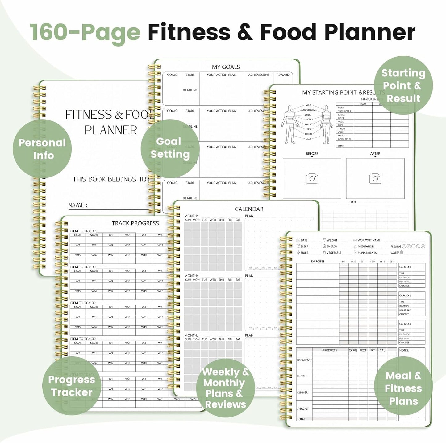 Fitness & Food Journal for Women, Undated 150-day Workout & Wellness Planner with Measuring Tape, Pink Weight Loss Journal for Setting Goals Tracking Exercise Training Diet Progress (9.5’’*7’’)