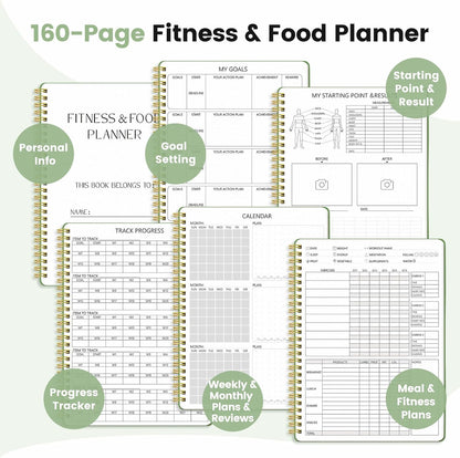 Fitness & Food Journal for Women, Undated 150-day Workout & Wellness Planner with Measuring Tape, Pink Weight Loss Journal for Setting Goals Tracking Exercise Training Diet Progress (9.5’’*7’’)