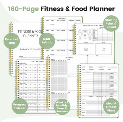 Fitness & Food Journal for Women, Undated 150-day Workout & Wellness Planner with Measuring Tape, Pink Weight Loss Journal for Setting Goals Tracking Exercise Training Diet Progress (9.5’’*7’’)