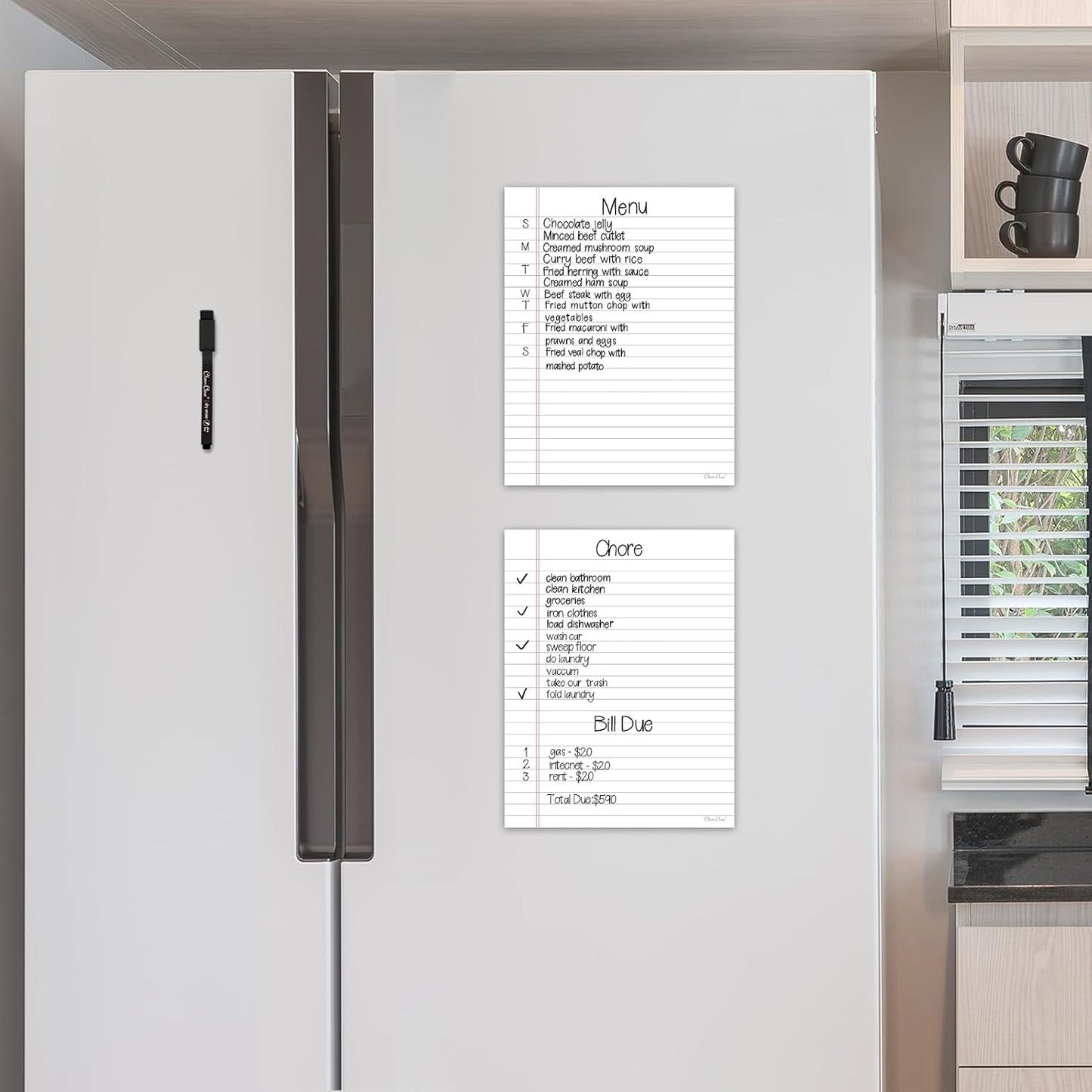 Magnetic Dry Erase Board – 8.5”x11” Reusable Lined Dry Erase List Board for Fridge 2 Pcs – Marker Included