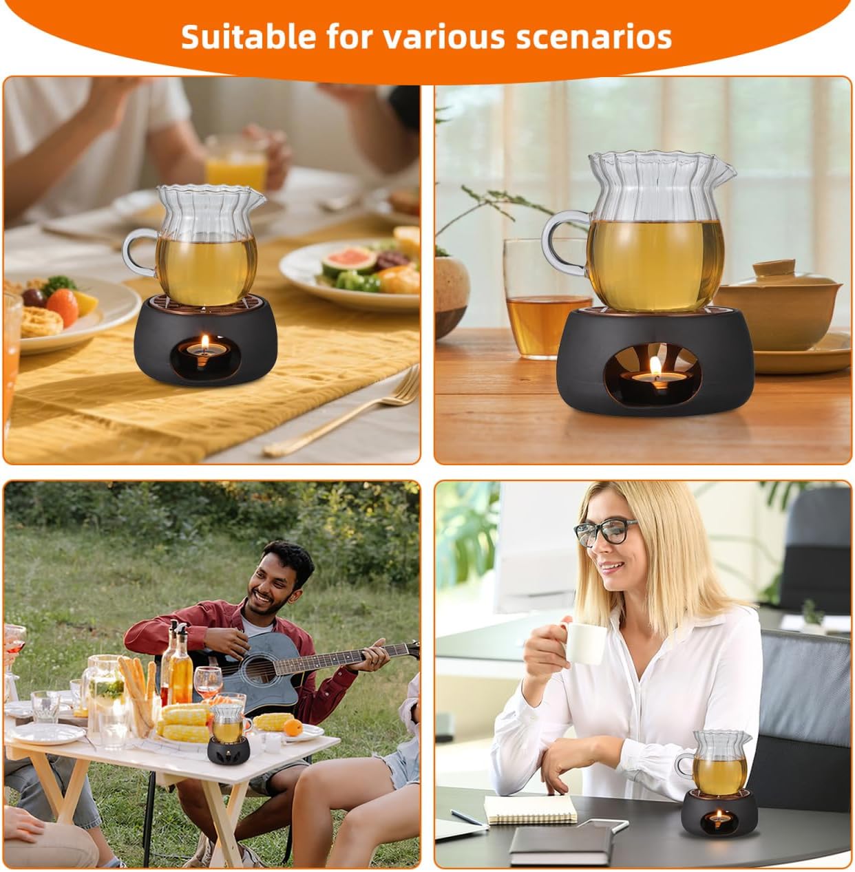 1 Set Ceramic Teapot Warmer Heating Base, Japanese Style 4.72x2.36 Inch Non-Slip Mat, Home Office Tea Coffee Milk Candle Holder Desktop Decor