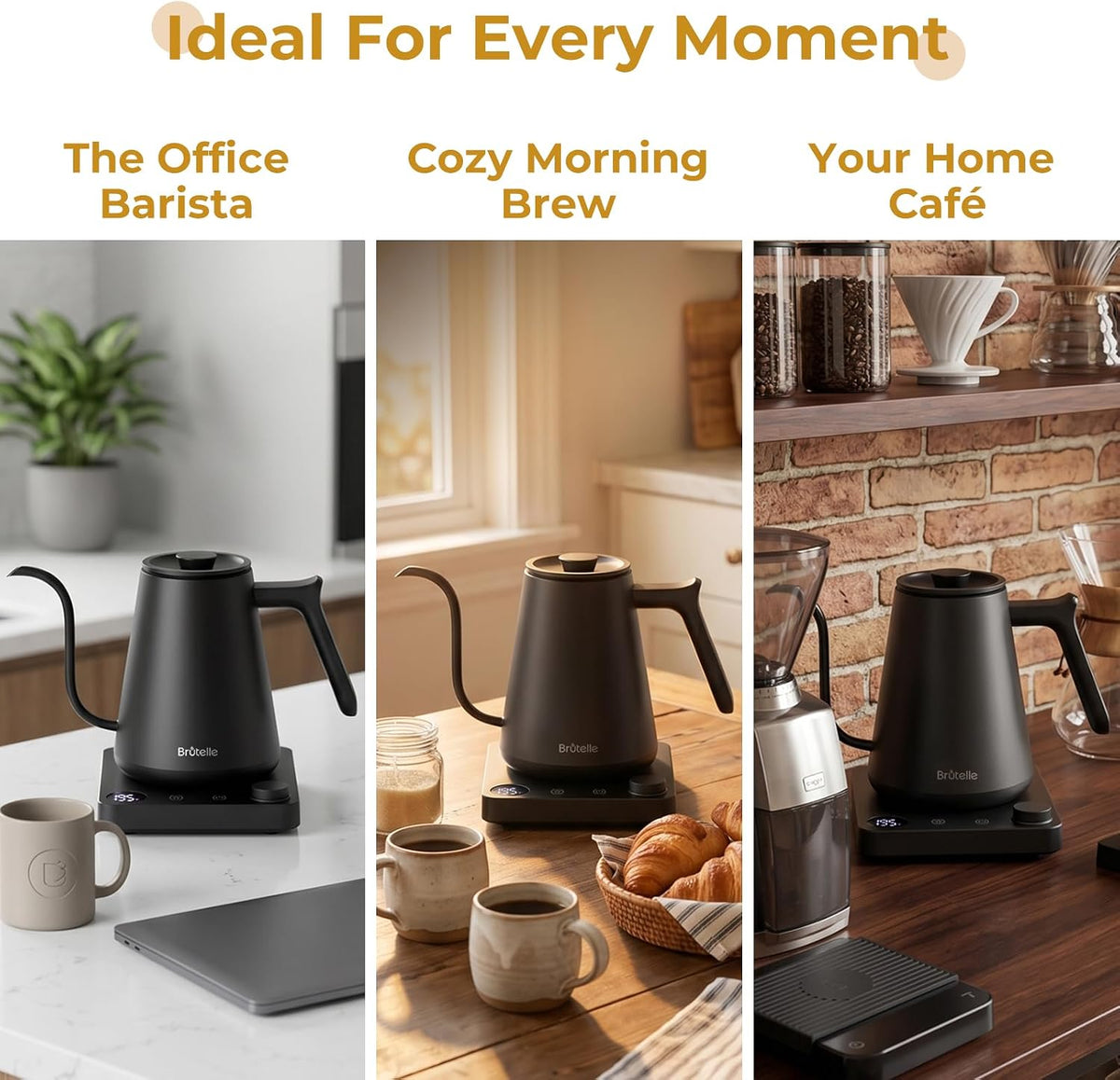 Gooseneck Electric Kettle Coffee Kettle with ±1°F Temperature Control, 27oz/0.8L 1200W Rapid Heating, 2Hours Keep Warm Automatic Shut Off Stainless Steel for Pour Over Coffee & Tea - Black