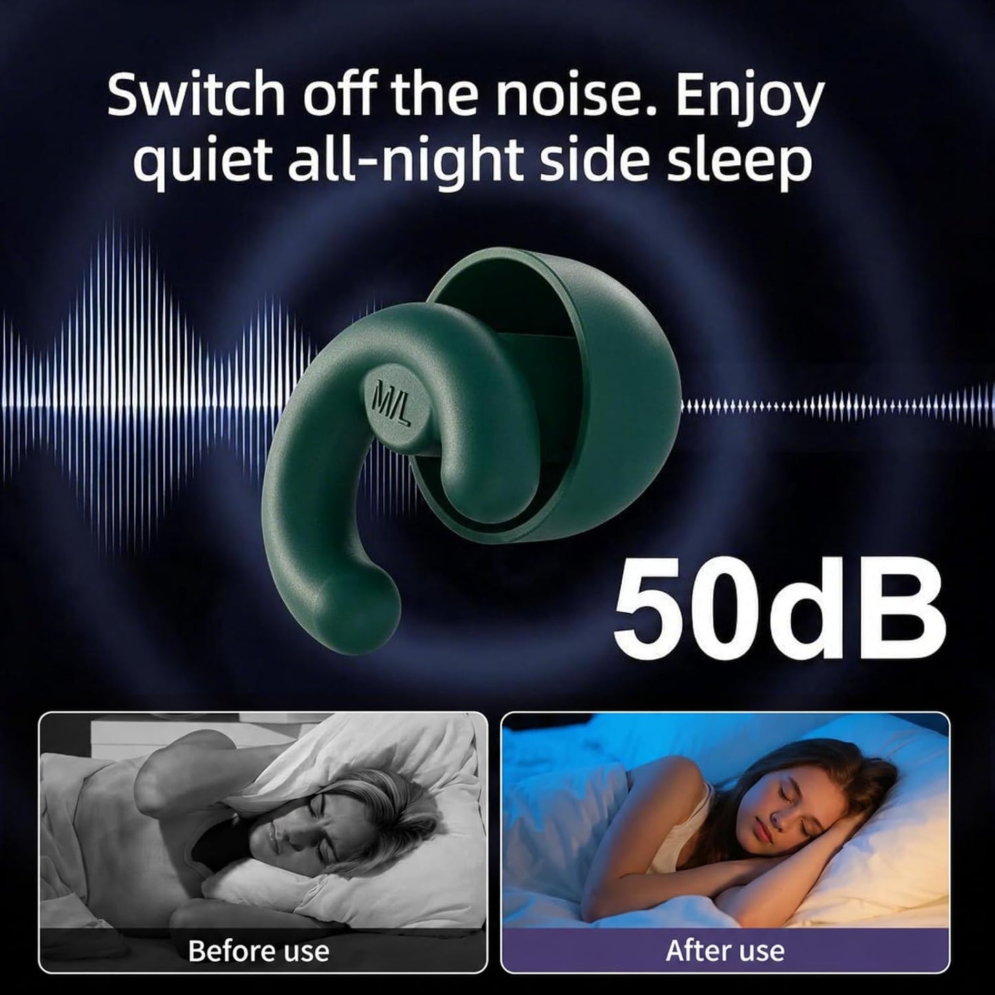 Noise Cancelling Ear Plugs Sleep 50dB NRR Side Sleep Small Ear | ultra soft silicone, reusable one-piece design, 4 sizes included, portable case