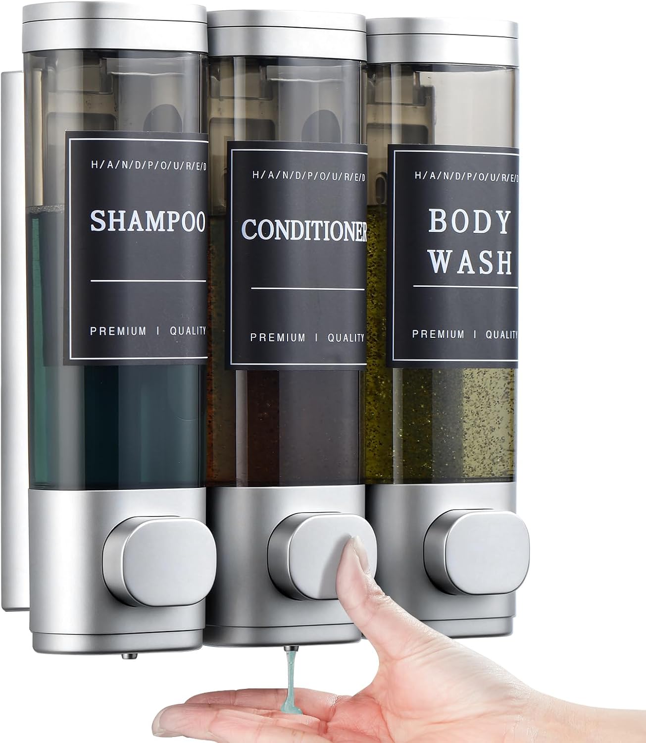 Shampoo and Conditioner Dispenser,Shower Soap Dispenser 3 Chamber No Drill Wall-Mounted Shampoo Dispenser for Shower Wall Mounted Shower Dispenser for Bathroom Hotel Large Capacity,Dark Gray1