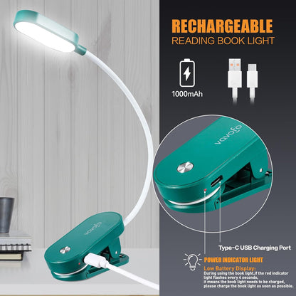 VAVOFO Rechargeable Book Light, 14 LEDs Eye Care Clip On Amber Reading Light for Bookworms Reading in Bed with 9 Colors 9 Brightness (Blue)