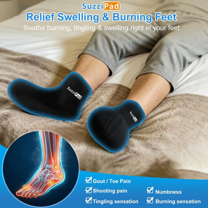 SuzziPad Cold Therapy Socks, Adjustable Ankle Ice Pack Wrap for Chemo, M